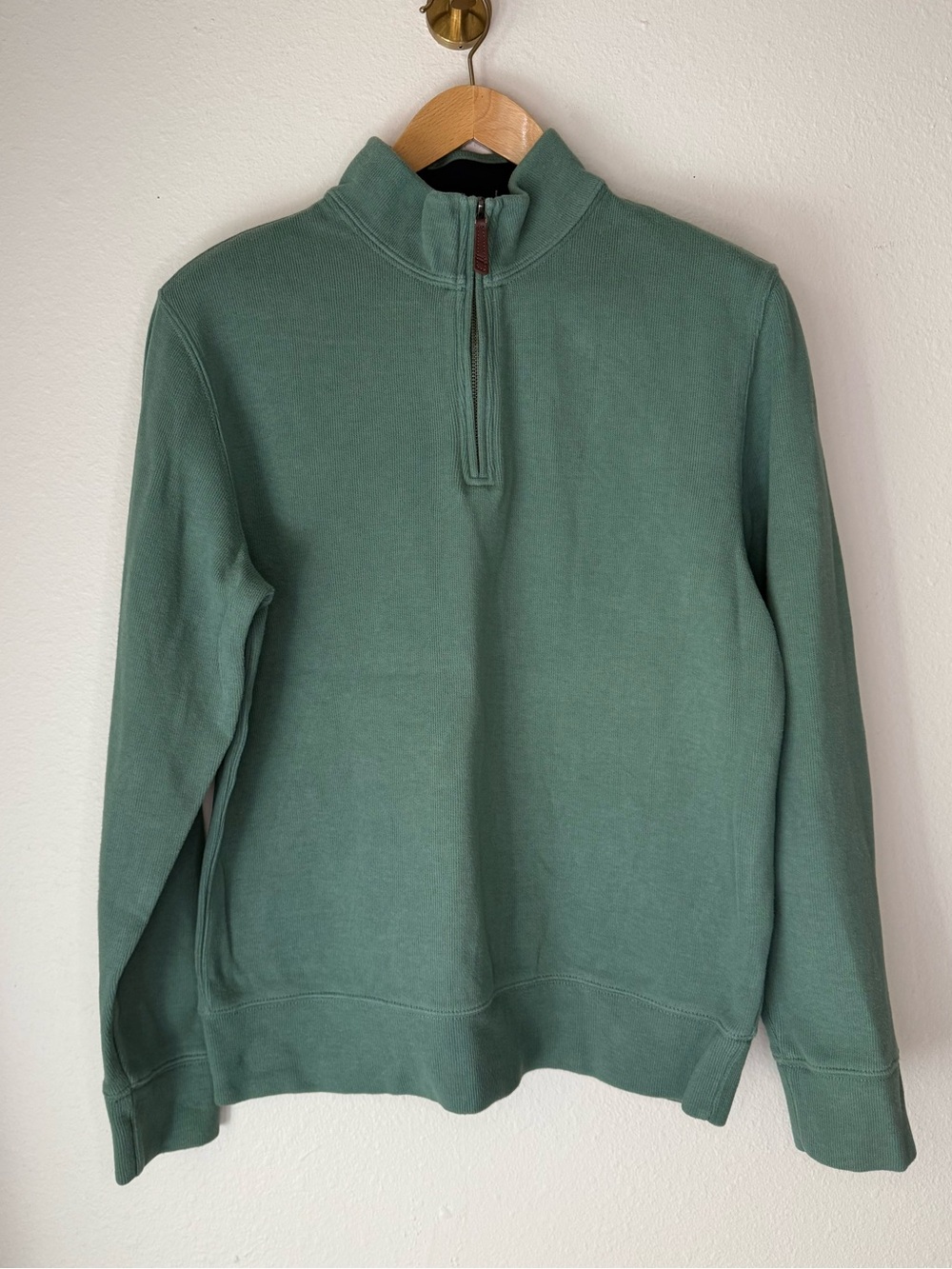 Lands’ End Men’s 100% Cotton Quarter Zip Green Pullover Sweatshirt size Medium